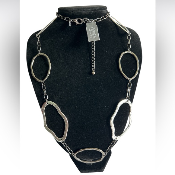 Chico's Sodered Silver And Gun Metal Tone Geometric Artistic Design Necklace - Picture 1 of 11